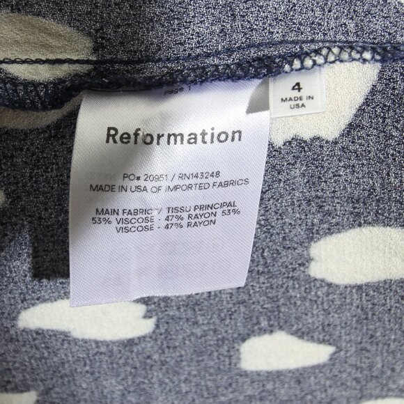 Reformation Sigmund Midi Dress Splatter Speckled Slit Navy Blue Long Sleeves 4 - Picture 16 of 16